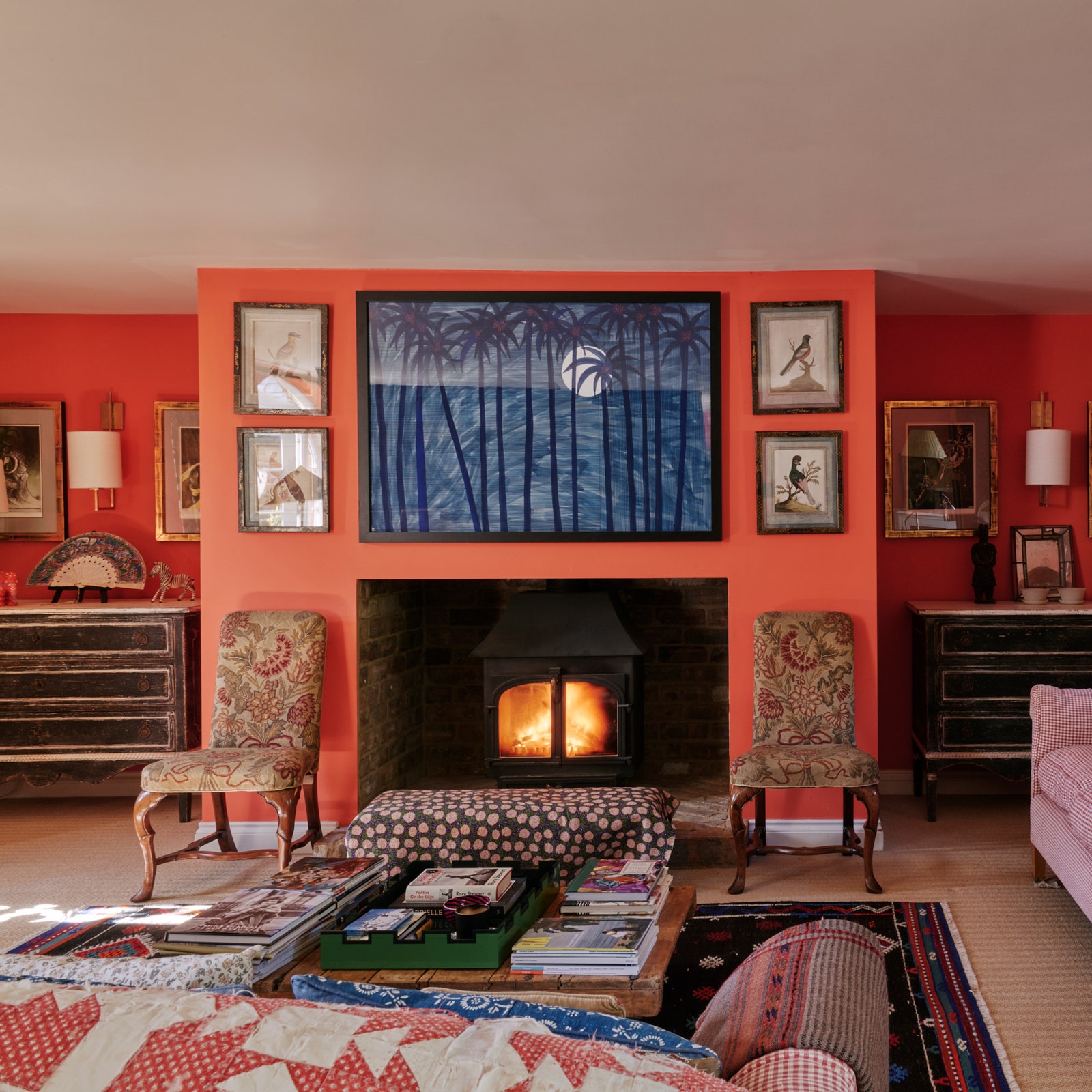 An artist's house in the Cotswolds layered with bold colours and collected pieces