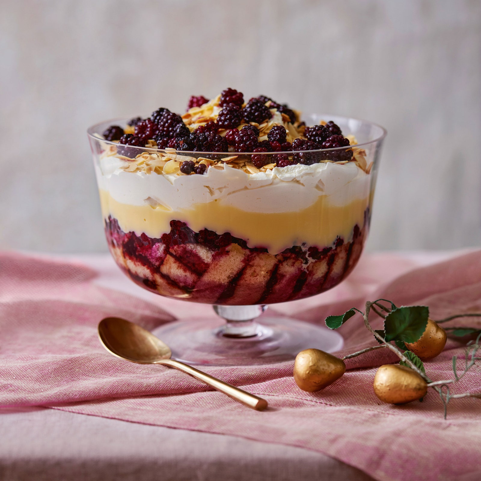 Blackberry sherry trifle